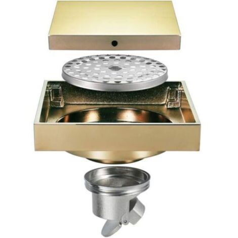 Siphon de Sol Or Caché Drain de Plancher Carrée Laiton Caniveau de Douche Anti-Odeur Drain De Douche pour WC Salle de Bain Cuisine,100 x 100 mm