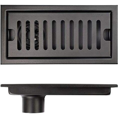 Siphon De Sol Rectangle 20 × 10 cm Drain de Sol Prolongé en INOX Noir, avec Filtre, Drain de Douche Anti Odeur Convient pour Une Utilisation dans Les Cuisines, Salles de Bains, Toilettes