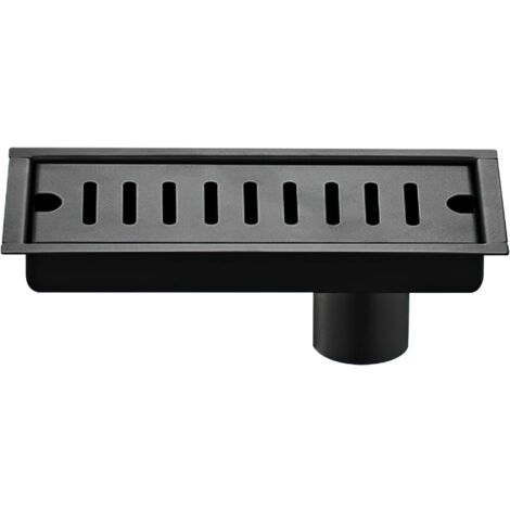 Siphon de sol rectangulaire 20 x 10 cm, siphon de douche en acier inoxydable noir avec double crépine (noir)