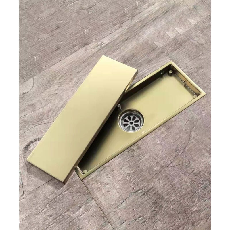 Kroos ® - Siphon de sol rectangulaire à encastrer - Doré brossé