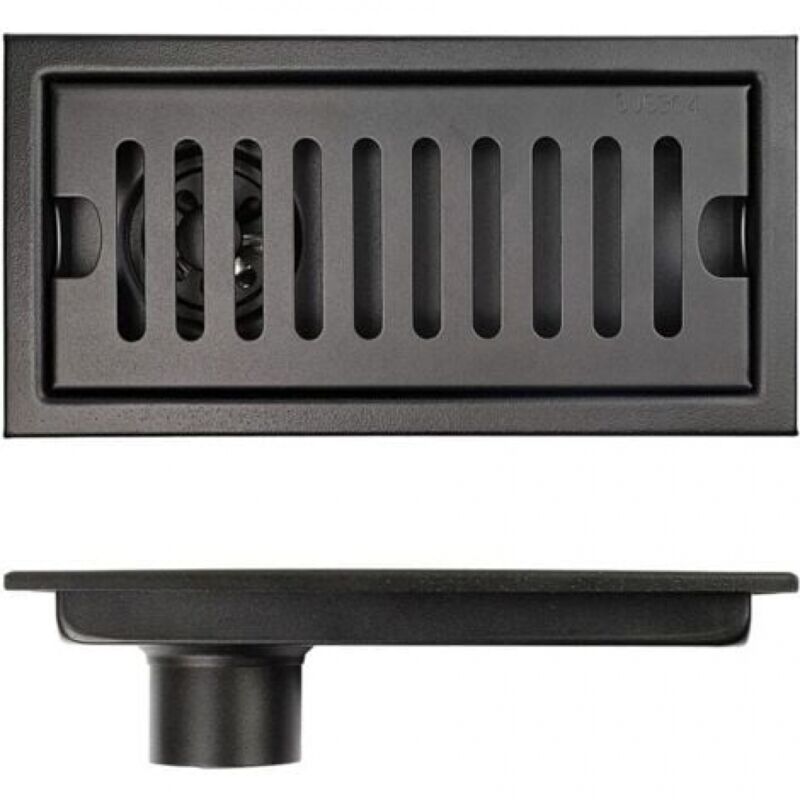 Flyme - ymyny Siphon de sol rectangulaire, siphon de sol allongé en acier inoxydable noir 20 × 10 cm, siphon de sol de douche déodorant