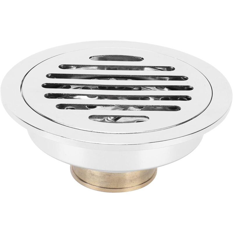 Siphon de Sol Rond, 10x10cm Drain de Sol de Douche en Cuivre Argenté avec Couvercle Amovible Système de Drainage de Salle de Bain