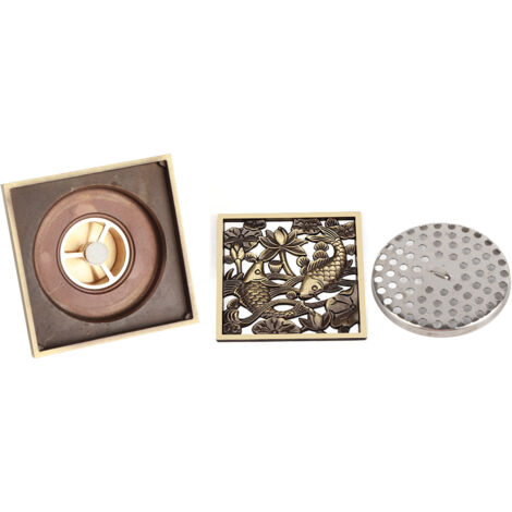 Siphon de Sol, Siphon de Sol carré en Laiton Antique pour Salle de Bain et Douche avec Crépine de Style Européen pour Toilettes, Lavabo de Salle de Bain et Crépine de Vidange de