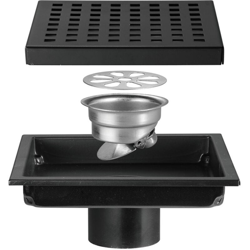 Forehill - Siphon de Sol Siphon De Sol en Acier Inoxydable Salle De Douche Salle De Bain Grand Déplacement Treillis Carré Déodorant Siphon De Sol