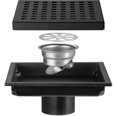 Siphon de Sol Siphon De Sol en Acier Inoxydable Salle De Douche Salle De Bain Grand Déplacement Treillis Carré Déodorant Siphon De Sol (Color:noir, Size : 15 15cm)
