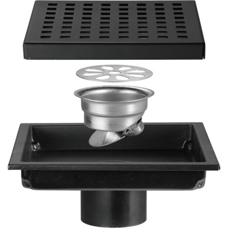 Siphon de Sol Siphon De Sol en Acier Inoxydable Salle De Douche Salle De Bain Grand Déplacement Treillis Carré Déodorant Siphon De Sol (Color:noir, Size : 15  15cm)-RAPANDA