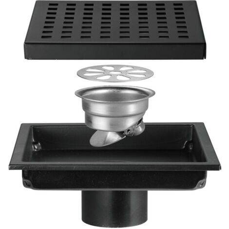 Siphon de Sol Siphon De Sol en Acier Inoxydable Salle De Douche Salle De Bain Grand Déplacement Treillis Carré Déodorant Siphon De Sol (Color:noir, Size : 15  15cm) - RWCaniveau de douche