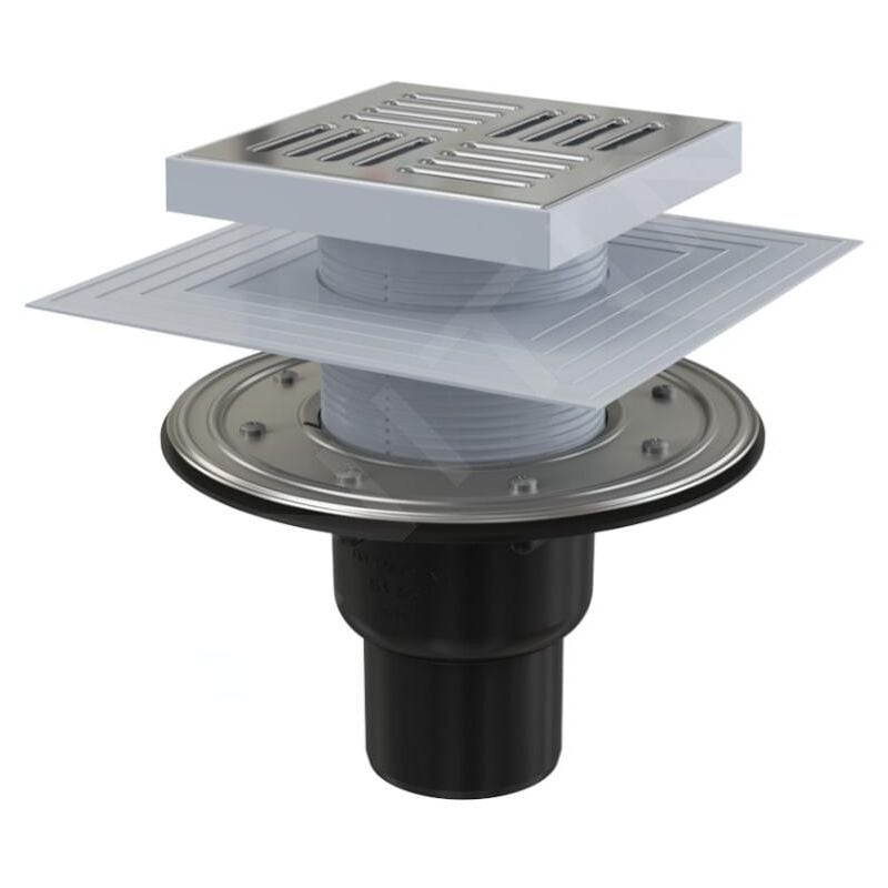 Alcadrain Douchegoten - Siphon de sol, droit 150x150 mm, diamètre 50/75 mm, 2ème niveau d'isolation, acier inoxydable/plastique