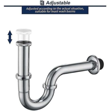 Siphon de tuyau en acier inoxydable Siphon de tuyau en chrome Siphon + joint de lavabo Piège à odeurs