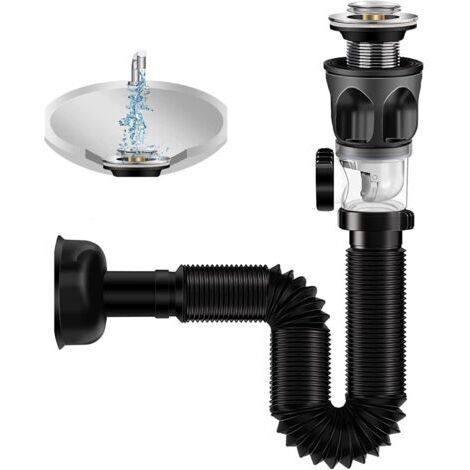 Siphon de vidange d'évier universel avec drain flexible et bouchon de vidange à filtre rétractable, kit de vidange d'évier résistant aux odeurs et aux insectes