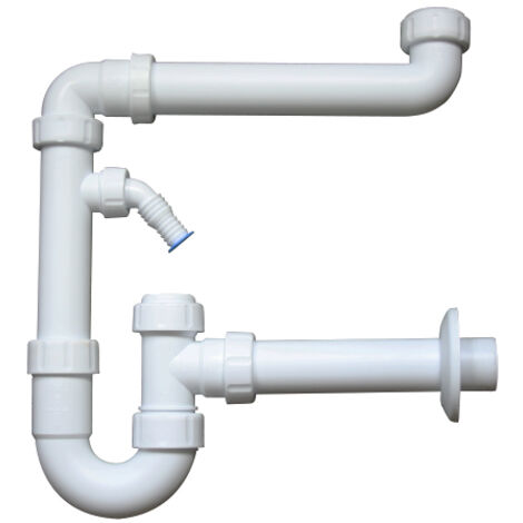 Siphon d'espace pour pièces PP-R 1 1/2" & 1 1/4", avec ouverture de nettoyage DN 40/50/56, blanc avec raccord pour appareil