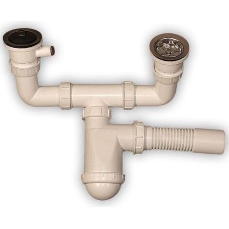 SIPHON D'ÉVIER 2 CHAMBRES - FILTRE MÉTALLIQUE AVEC SORTIE À DROITE - HJ/S2009