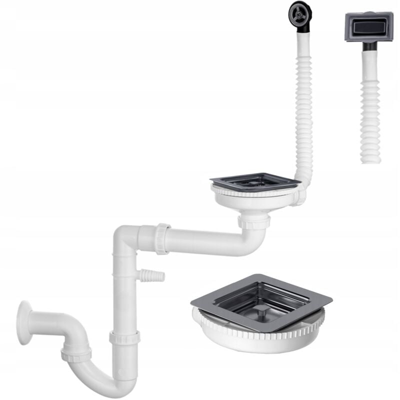 Siphon d'évier à une cuve sortie carrée rectangulaire noir