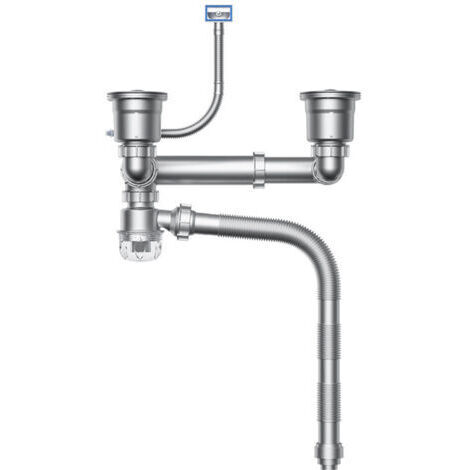 Siphon d'évier de cuisine à 2 rainures, kit de tuyau de vidange d'évier de cuisine, tuyau réglable, prévention des odeurs et des déversements