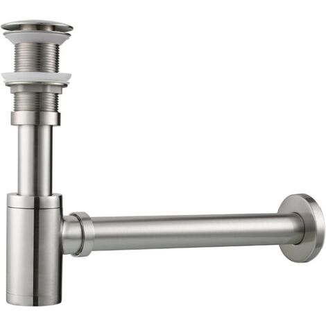 Siphon d'évier en acier inoxydable avec bouchon - Siphon universel - Vidange - - Pop-up (kit brossé sans trop-plein)
