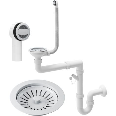 Siphon d'Évier Granitan Blanc Mural Manuel 1 Bac Cuisine Gain de Place G 1 pc