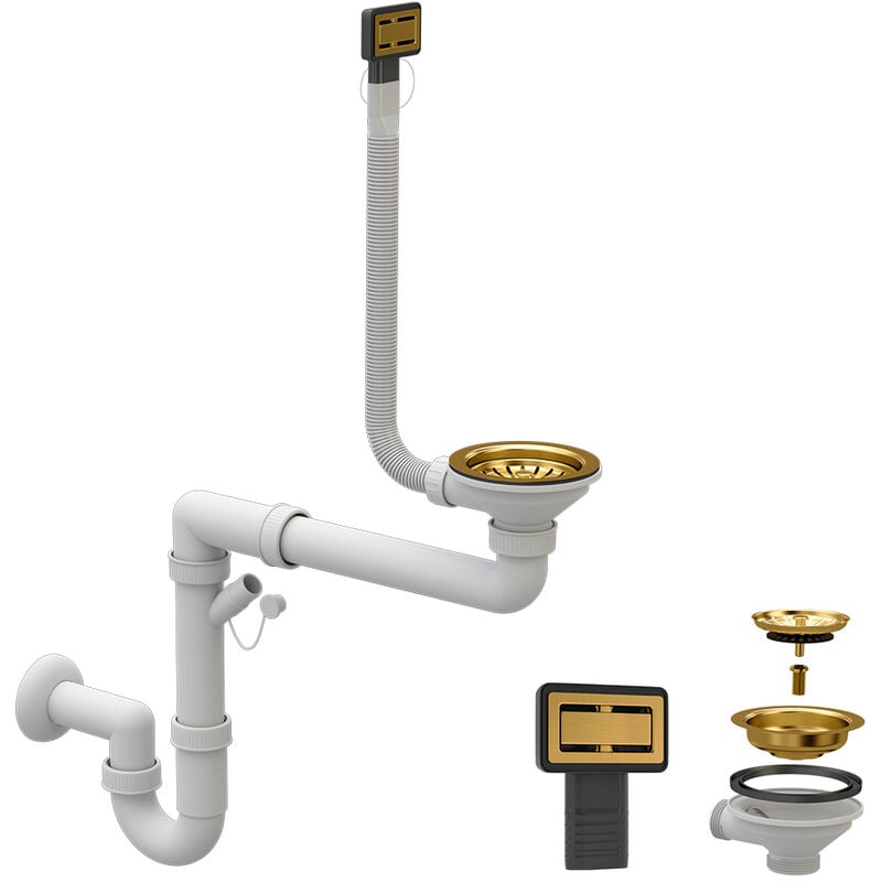 Siphon doré mono-chambre manuel peu encombrant - trop-plein rectangulaire