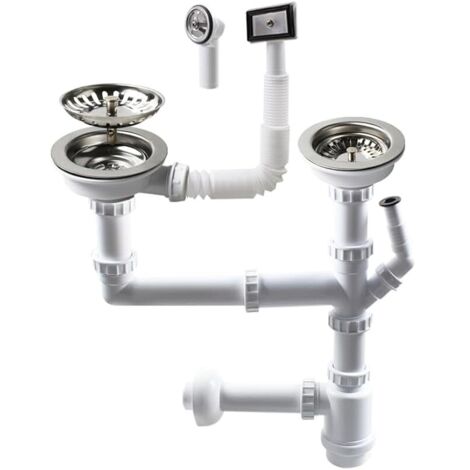 Siphon double de 114 mm pour évier avec raccord pour lave-vaisselle, siphon, siphon double pour évier, adapté pour évier avec une ouverture de 84-90 mm Z7052C006