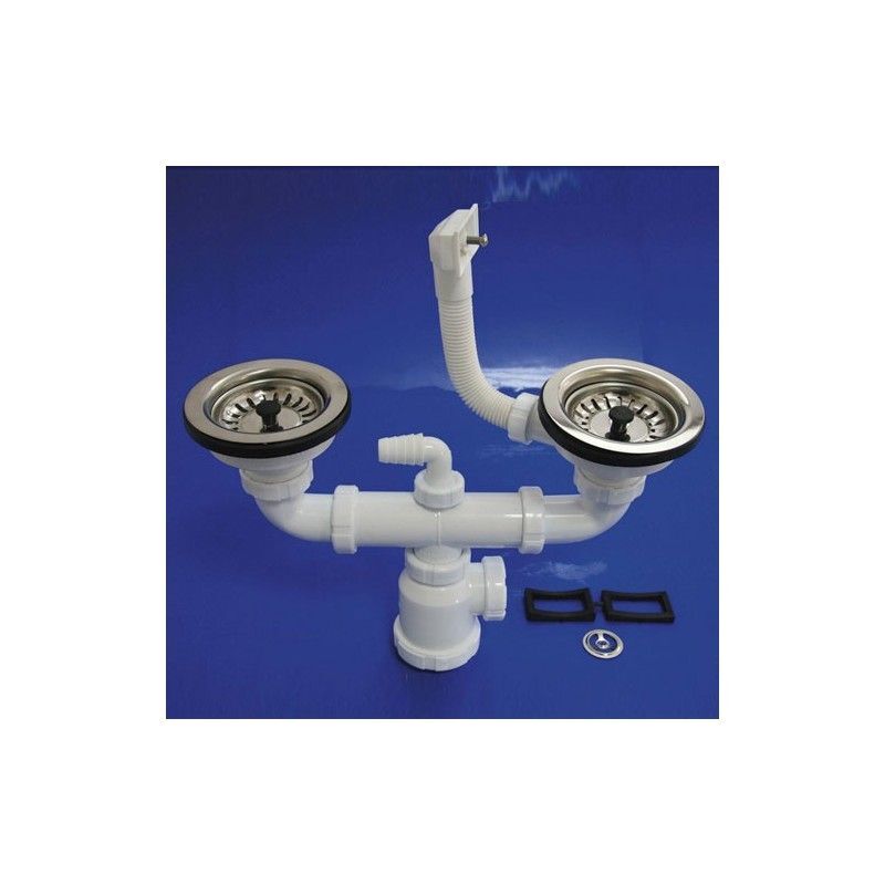 Siphon double avec trop-plein T-44CR 1 1/2 avec vanne à panier