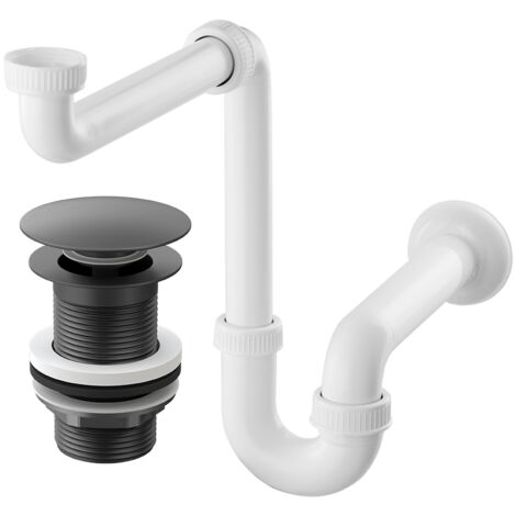 Siphon Économiseur d'Espace + Bonde de Lavabo Click Clack Noir Mat Sans Trop-Plein
