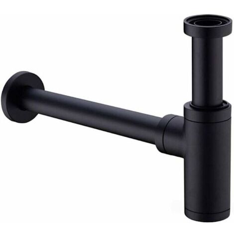 Siphon en laiton, siphon universel, avec tuyau d'extension de 200 mm, tuyau de siphon réglable 1 1/4 x 32 mm anti-odeurs et anti-fuites, noir mat.