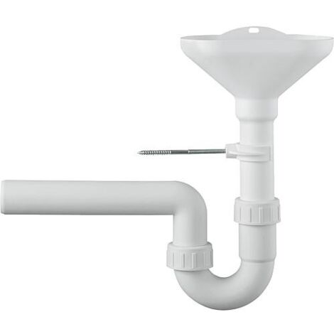 Siphon entonnoir DN50 avec fixation murale, plastique blanc