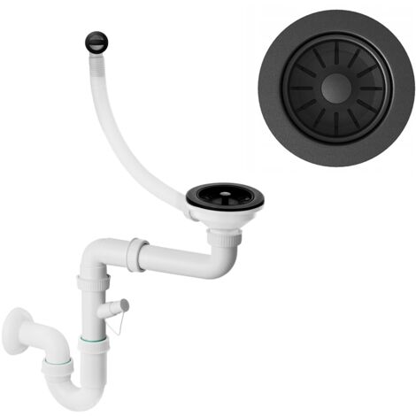Siphon Évier 1 Bac Manuel Granitan Noir Mural Cuisine Compatible Lave-Vaisselle/Lave-Linge