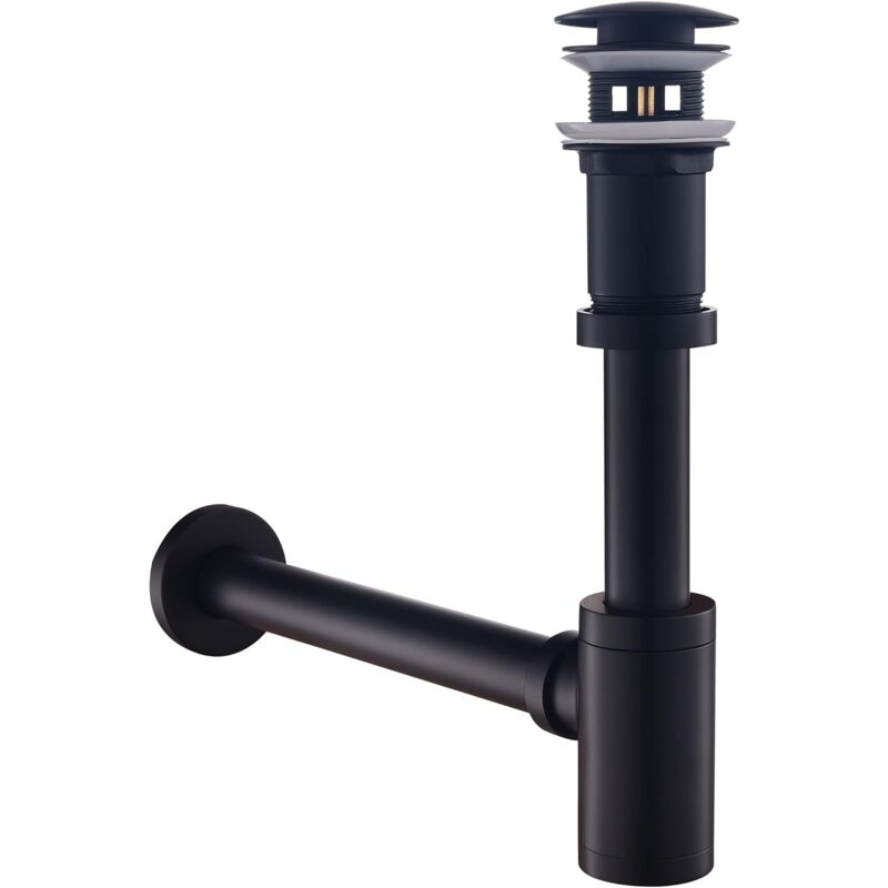 Siphon évier et Lavabo avec Bonde Lavabo, Siphon Salle de Bain Universel Anti-Odeur, Réglable en Hauteur, Bonde Clic Clac sans Trop Plein Noir Mat