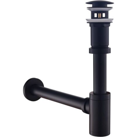 Siphon évier et Lavabo avec Bonde Lavabo, Siphon Salle de Bain Universel Anti-Odeur, Réglable en Hauteur, Bonde Clic Clac sans Trop Plein Noir Mat