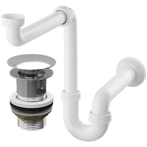 Siphon Évier Gain de Place + Bonde Click Clack en Laiton Chromé avec Trop-plein