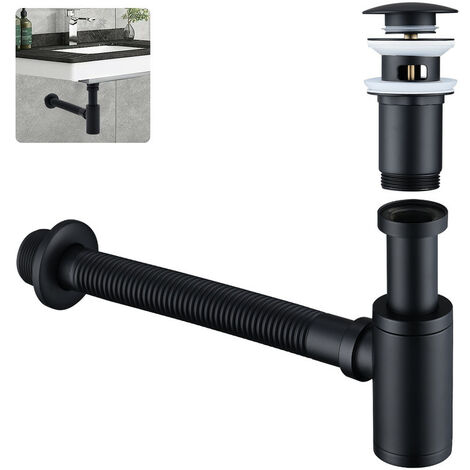UBEEGOL Siphon lavabo avec bonde à valve pop-up, siphon universel en laiton avec bouchon de lavabo et ouverture de nettoyage
