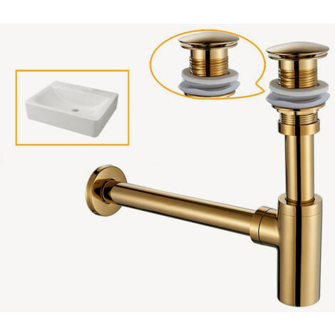 Siphon lavabo cylindrique avec bonde trop-plein en laiton Doré