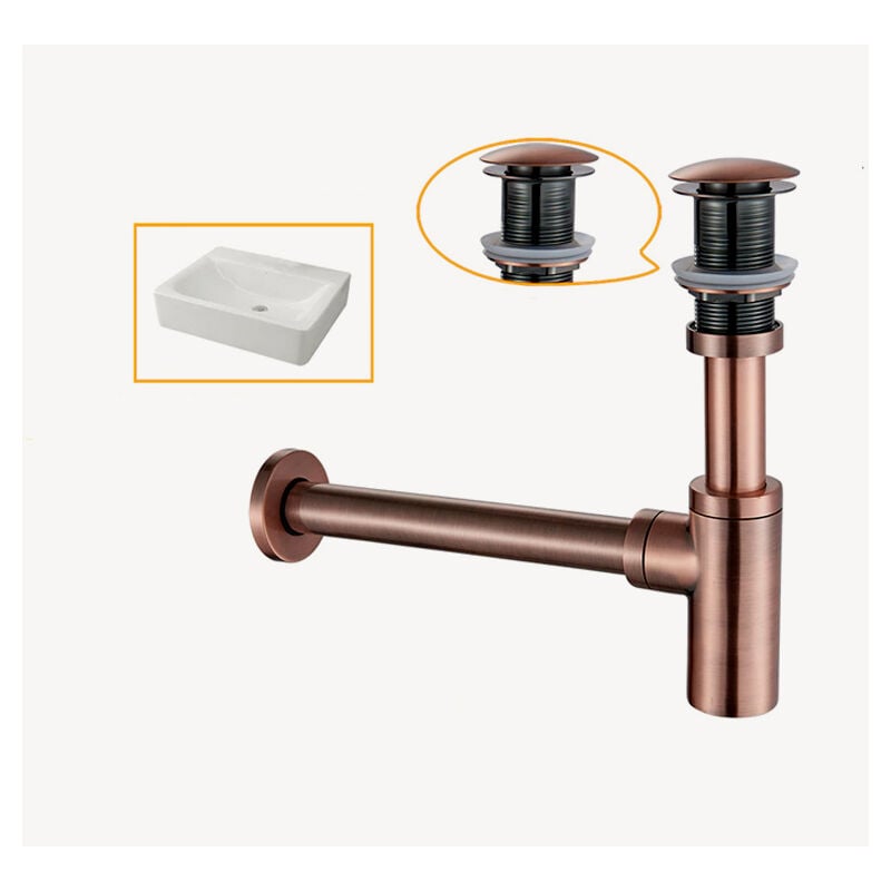 Kroos ® - Siphon lavabo cylindrique avec bonde sans trop-plein Or rose brossé