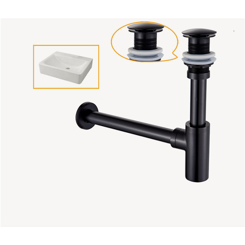 Kroos ® - Siphon lavabo cylindrique avec bonde sans trop-plein en laiton Noir