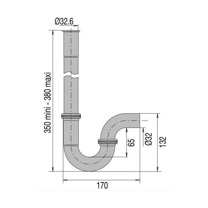 Siphon machine à laver sortie horizontale D32 - VALENTIN - 00 451400 008 00