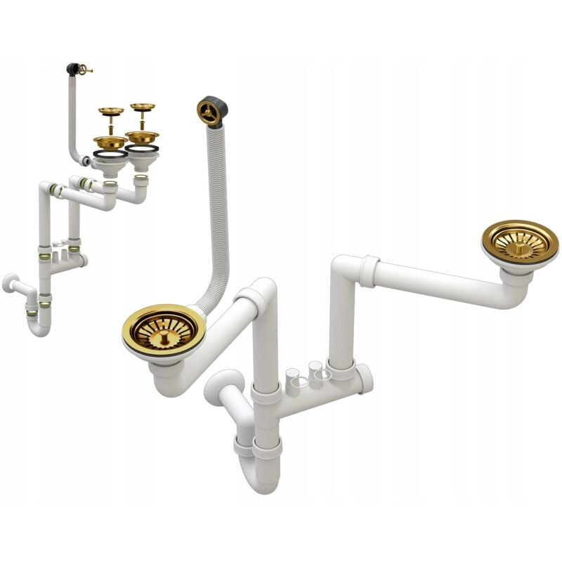 Siphon mural manuel gold 2 compartiments pour éviers