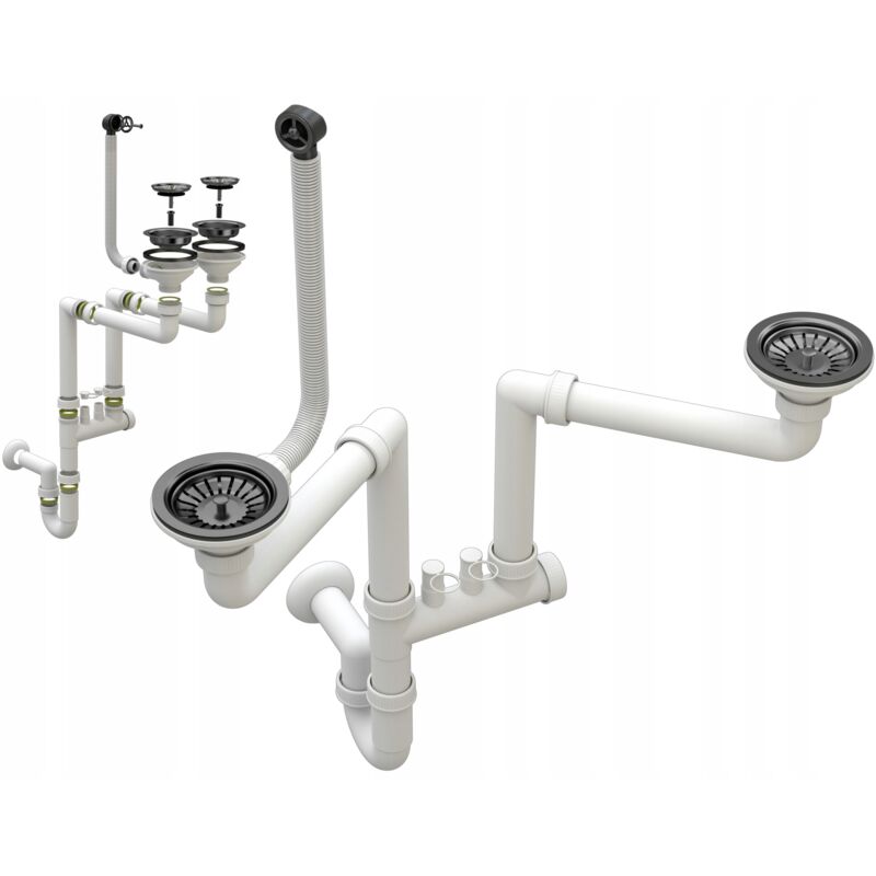 Siphon mural manuel noir 2 compartiments pour éviers