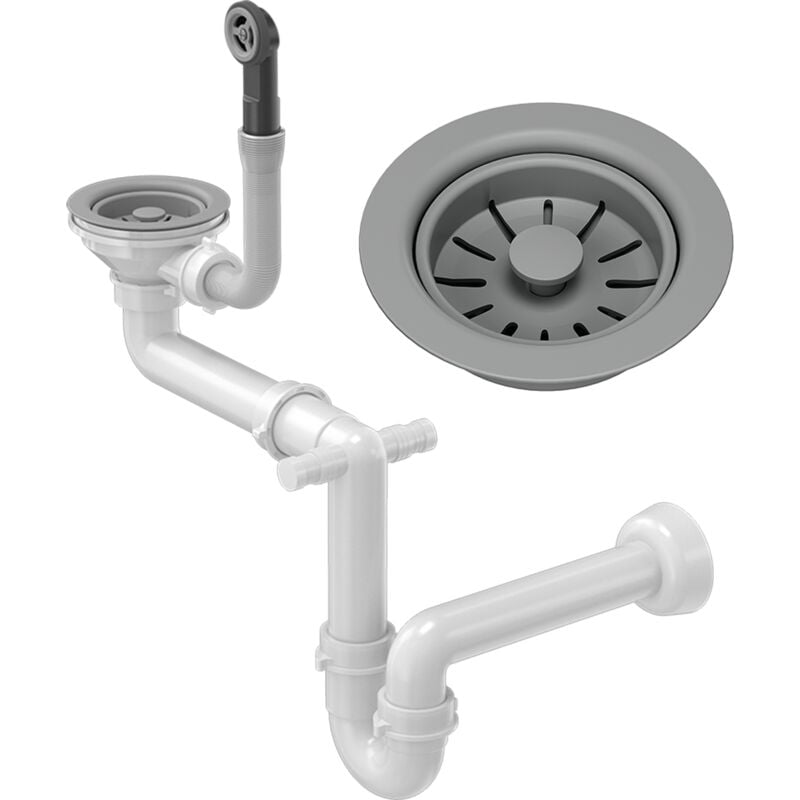 Siphon mural pour évier manuel 1 compartiment gris q