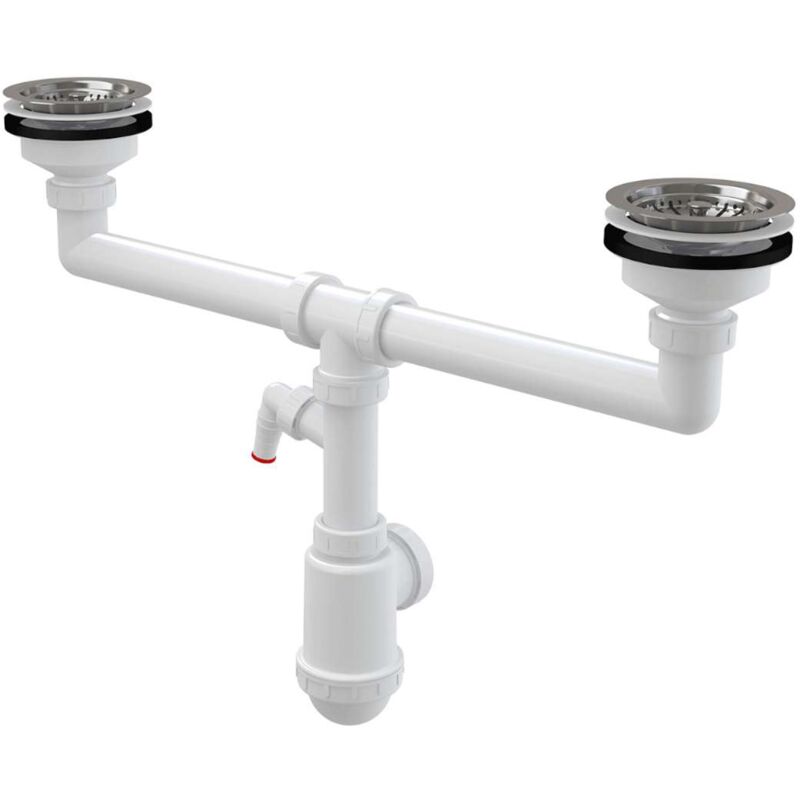 Alcadrain Siphons - Siphon pour double évier, diamètre 115 mm, avec raccord, plastique A453P