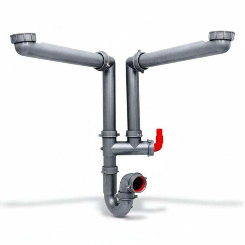 Siphon pour évier de cuisine 2 cuves , tubulure gain de place en plastique 40x49 et prise lave-vaisselle intégrée, FRANKE