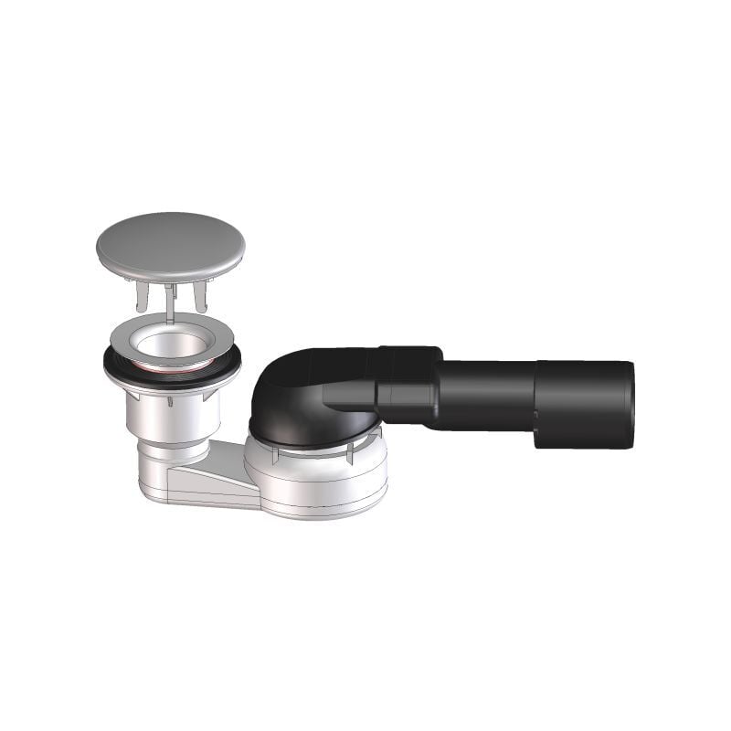 Siphon pour receveur de douche DN40/50x80mm, écoulement horizontal, joint à rotule et plaque en acier chromé d 86mm