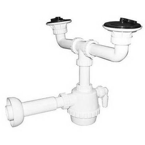 Siphon pvc 2 voies c / drain et drain machine à laver c / dériveur