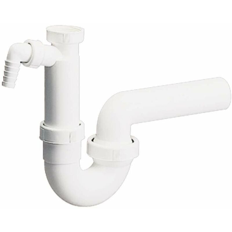 Siphon silencieux avec articulation à bille suspension réglable raccord vérrouillable évacuation selon din en 411 en plastique solide blanc Sans