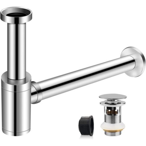 Siphon Universel pour Lavabo, Acier Inoxydable 1 1/4" x 32mm, Réglable, Siphon Métallique avec Bonde pour Salle de Bain.