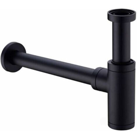 Siphon universel pour lavabo en laiton massif, réglable 1¼″ × 32 mm, tube rallonge 200 mm, anti-odeur & étanche, finition noir mat