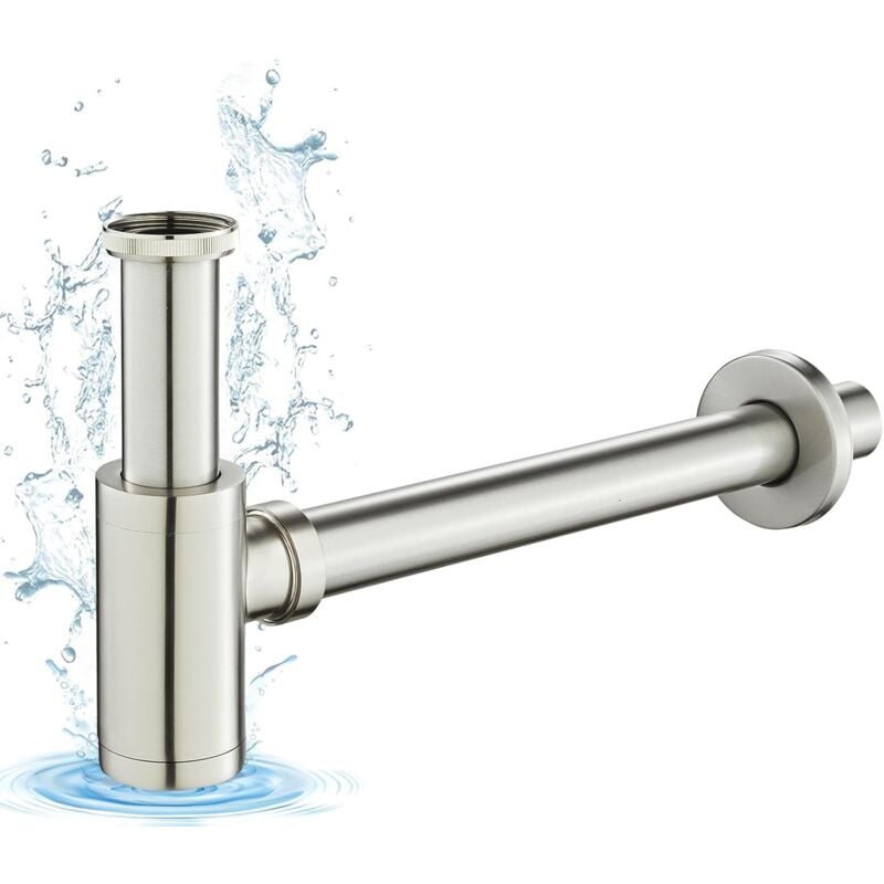 Siphon Universel pour Lavabo, Siphon 1 1/4, Syphon Anti-Odeur avec Orifice de Nettoyage, Bonde de Lavabo Réglable, Chromé