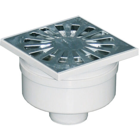 Siphonette 100x100mm sortie verticale Ø40 - Grille chromée