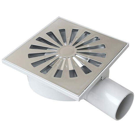Siphonette 150x150mm sortie horizontale Ø50 - Grille chromée