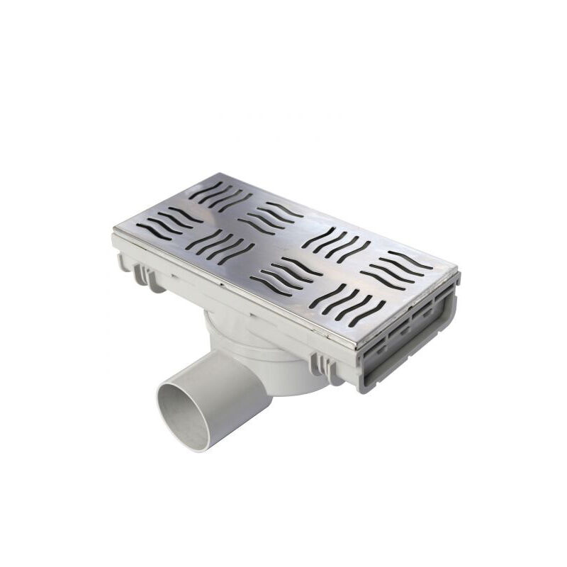 First Plast - Siphonette 200x100mm Ht 105mm sortie 360° Ø50-Grille inox