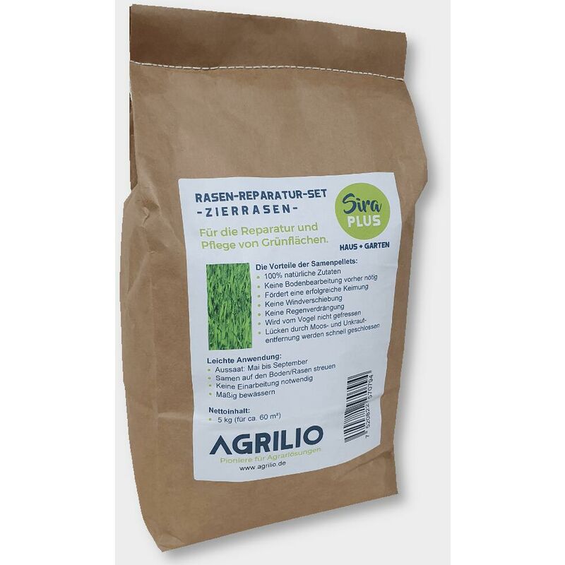 Agrilio - Sira Plus Rasen-Reparatur-Set kit de réparation pour gazon ornemental 5 kg graines de gazon, semences